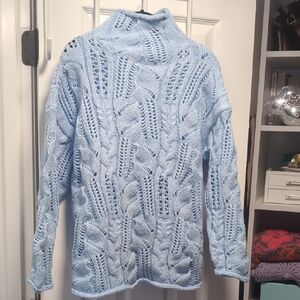 NWOT Sky Blue Turtleneck Cable Knit Sweater